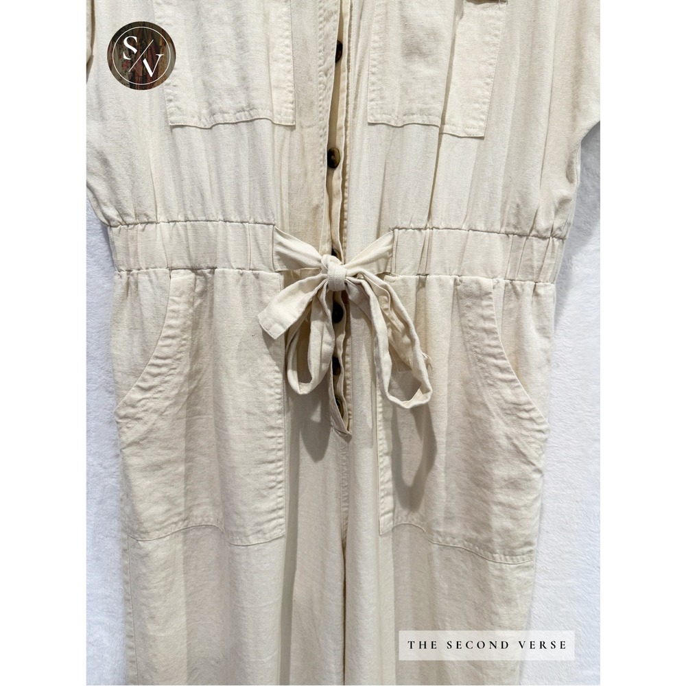 Universal Thread Womens Utility Wide Leg Jumpsuit Cream Linen Blend Size 14 - Picture 7 of 11